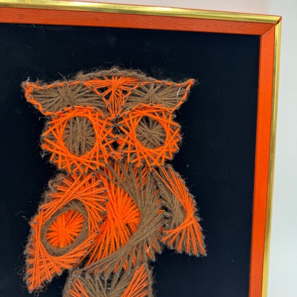 Vintage owl string Art picture nail wall decor decoration on wood black velvet - Picture 1 of 11